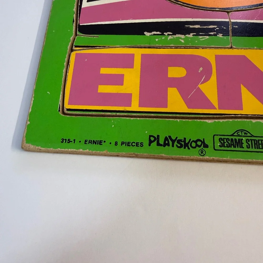 Vintage 70s 1973 Playskool Sesame Street Ernie Wooden Tray Puzzle Muppets kids